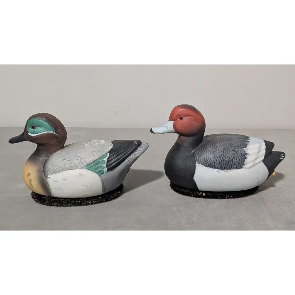 Vintage Jasco Duck Shoe Polisher Brush Set 2 Hand Painted Matte Ceramic Brushes